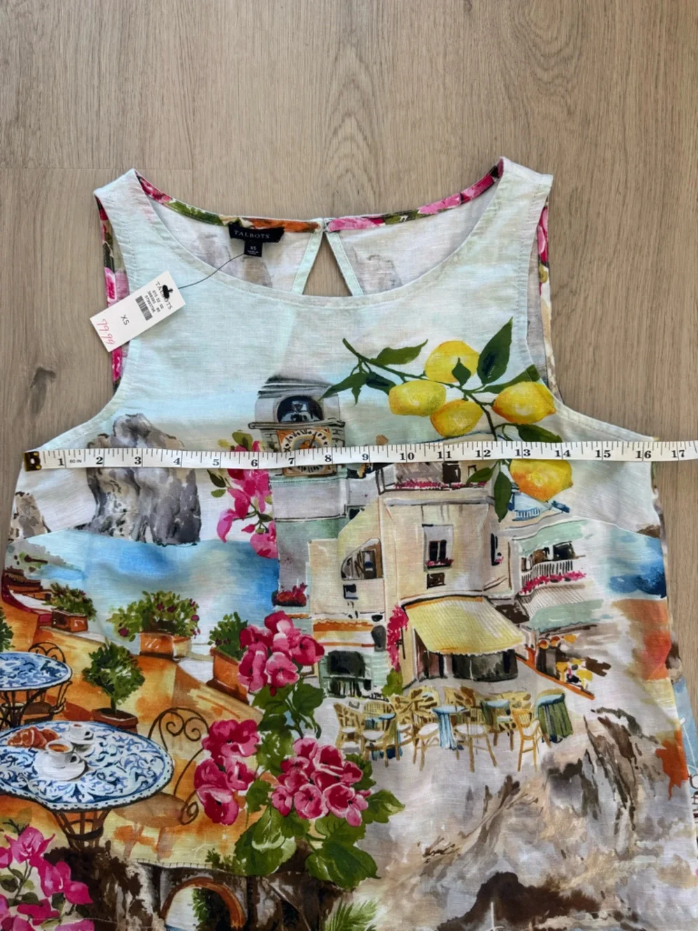 NWT Talbots Coastal Scenic Lemon Print Sleeveless Linen Top - White Yellow - Picture 4 of 9